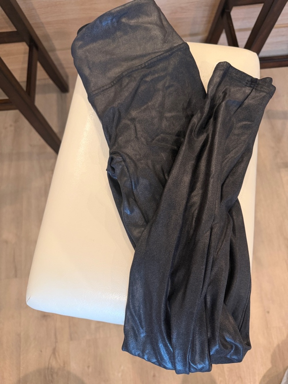 SPANX Black Shiny Faux-Leather Leggings
